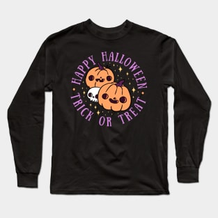 Happy Halloween trick or treat cute pumpkin heads with a skull Long Sleeve T-Shirt